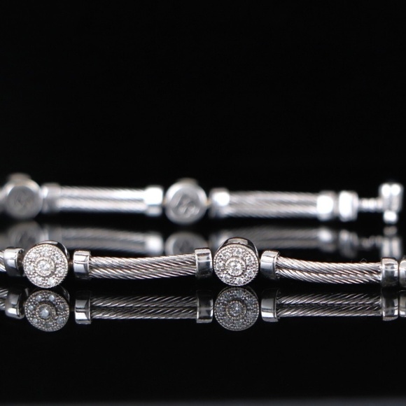 Charriol 18K White Gold Stainless Steel 0.50ct Diamond Cable Wire Bracelet - Picture 2 of 9